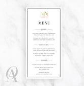 SMGF06 SKINNY MENU INK PRINT + GOLD FOIL BLOCK INITIALS MONOGRAM - Ooh Aah Invitations
